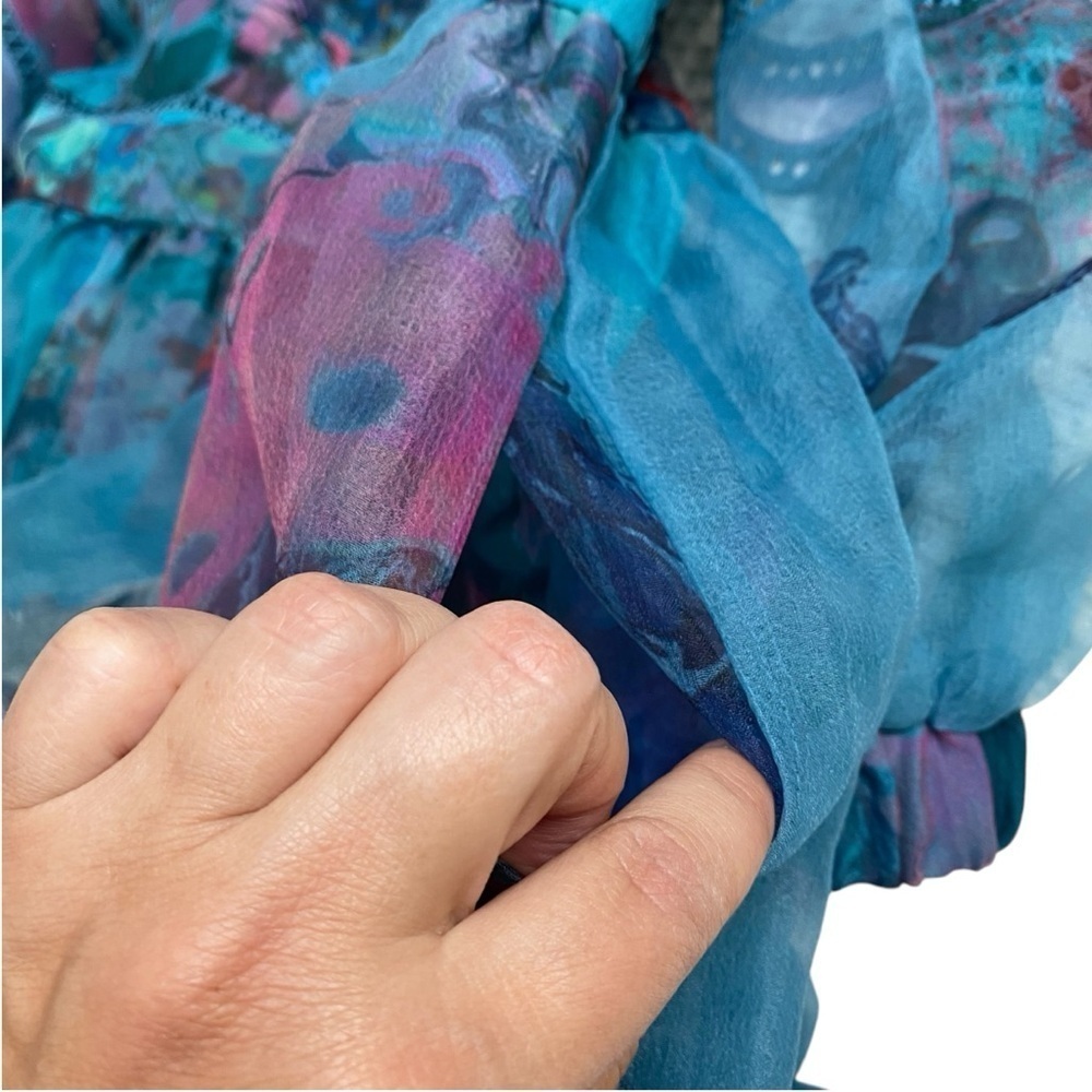 Cynthia Rowley Watercolor Hourglass Dress S Turquoise Organza Lace Mini Dress - Picture 13 of 16